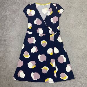 Boden Womens Abstract Collage Spot Print Jersey Knit Wrap Dress Blue White Sz 8